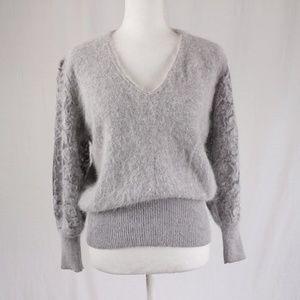 VTG 80's Grey Angora/Wool Sheer Sleeve Sweater S/M